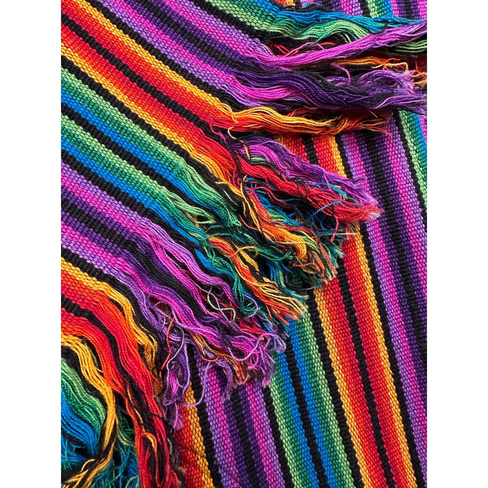 Vintage 1980’s Carolene De Mesilla Woven Striped Fringe Kimono Poncho Jacket - Picture 3 of 9